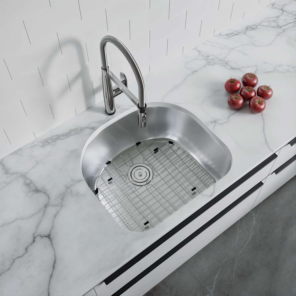 [6001-2320] Dowell 6001-2320 | 23-5/8" D-Shaped Undermount Kitchen Sink, 9" Deep