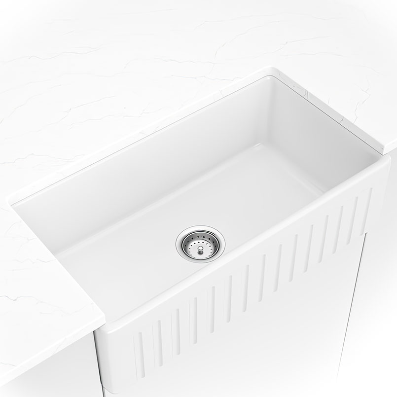 [SIN-POR-USBWH-3318FSAF] MSI-PORCELAIN FIRECLAY FARMHOUSE WITH APRON SB WHITE-3318
