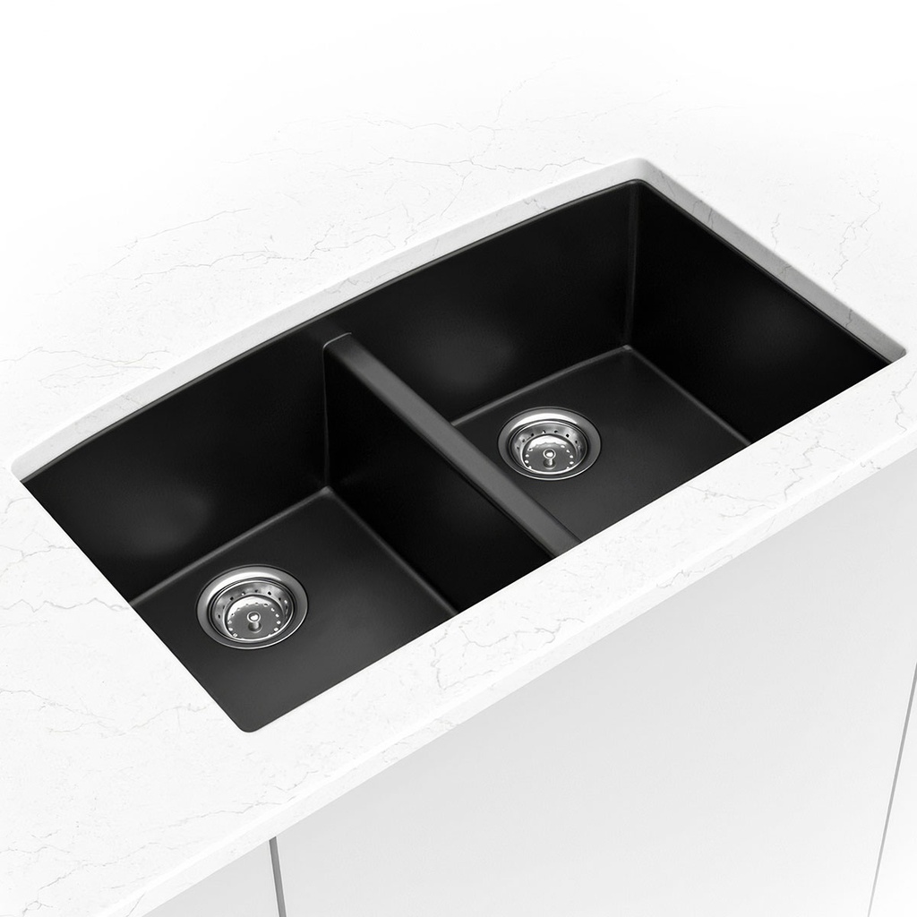 [SIN-QTZ-DBLBWL-5050-3219-BLK] MSI-QUARTZ BLACK DOUBLE BOWL 50/50-3219