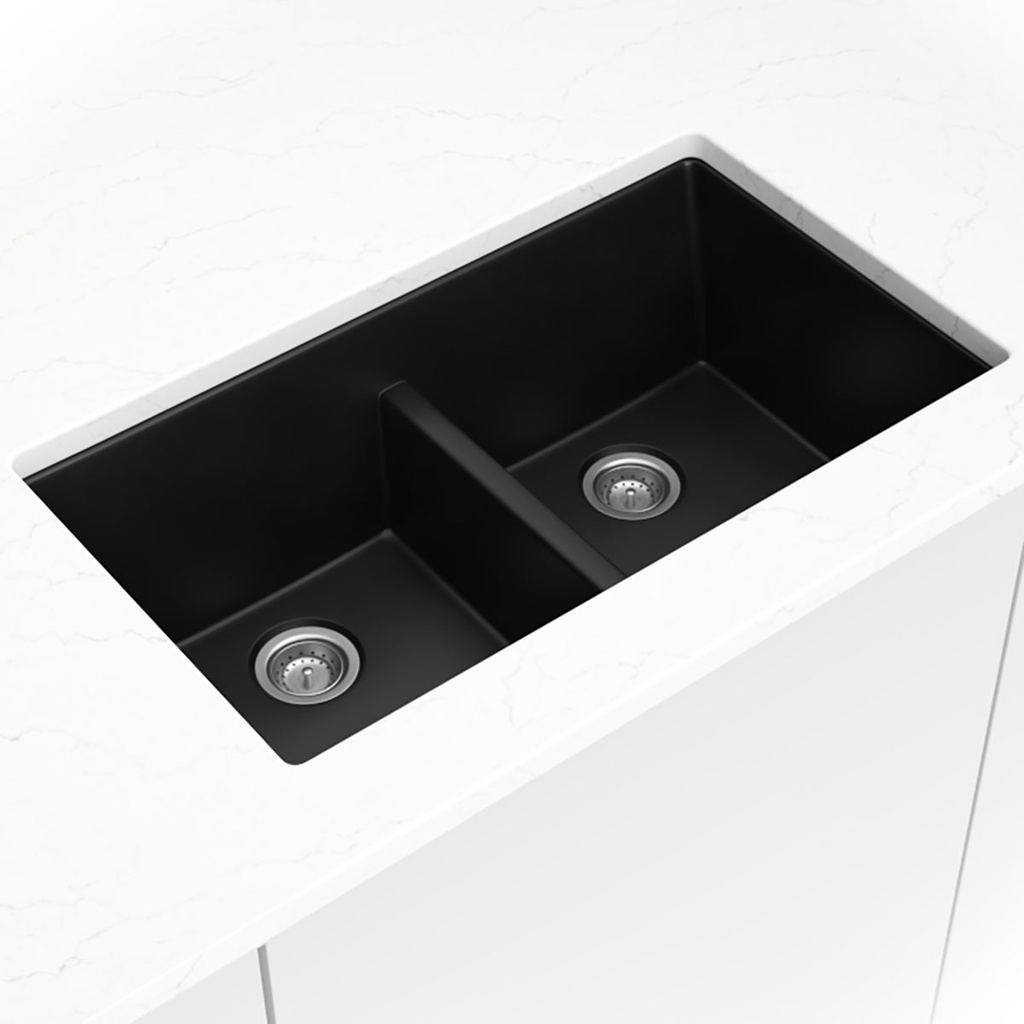 [SIN-QZ-STRDBLBWL-5050-3319-BLK] MSI-QUARTZ BLACK STRAIGHT DOUBLE BOWL50/50-3319