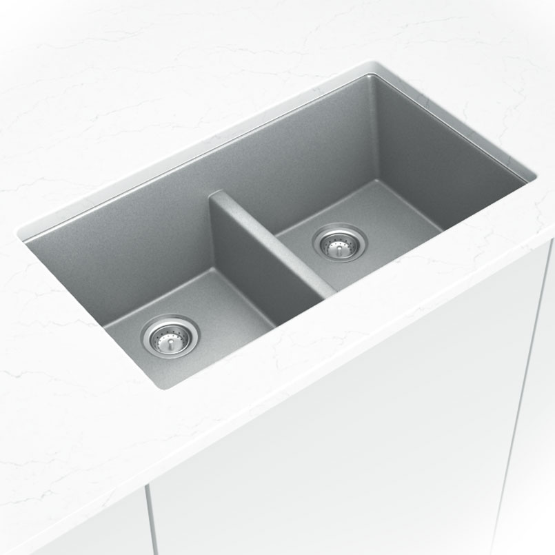 [SIN-QZ-STRDBLBWL-5050-3319-GRY] MSI-QUARTZ GRAY STRAIGHT DOUBLE BOWL 50/50-3319