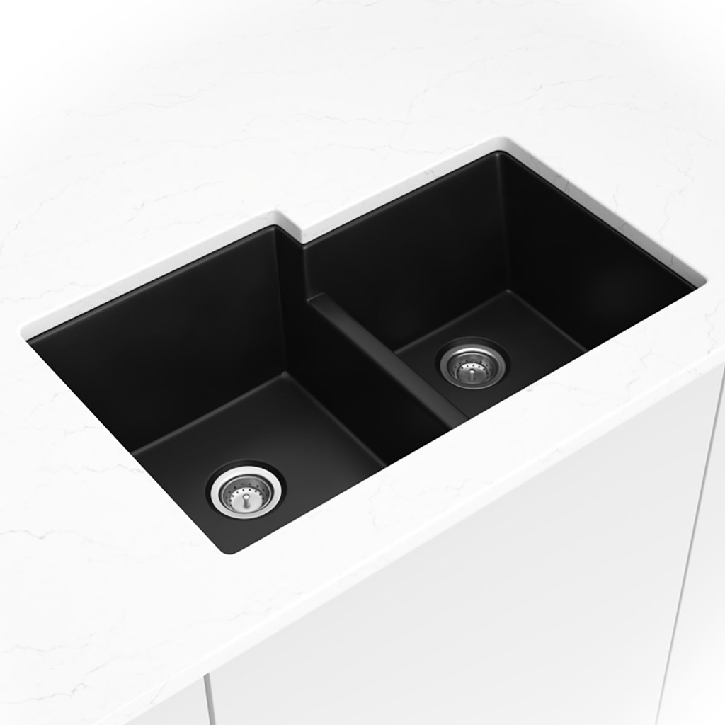 [SIN-QZ-STRDBLBWL-6040-3221-BLK] MSI-QUARTZ BLACK STRAIGHT DBL BWL60/40-3221
