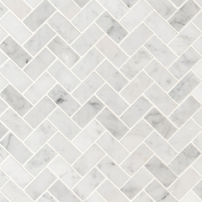 [SMOT-CAR-1X2HBH] MSI-CARRARA WHITE 1X2 HERRINGBONE HONED