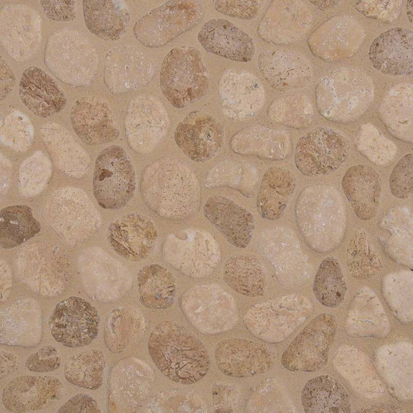 [SMOT-PEB-TRAVBLND] MSI-TRAVERTINE BLEND PEBBLES MESH BACKED